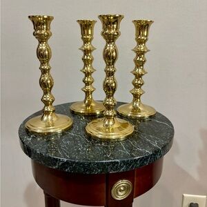 Polished Brass Candlestick Holders - Set of 4